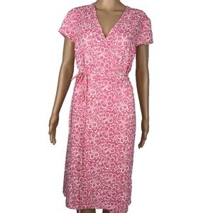 J McLaughlin Pink Floral Wrap Dress Size Medium Knee Length V-Neck Stretch